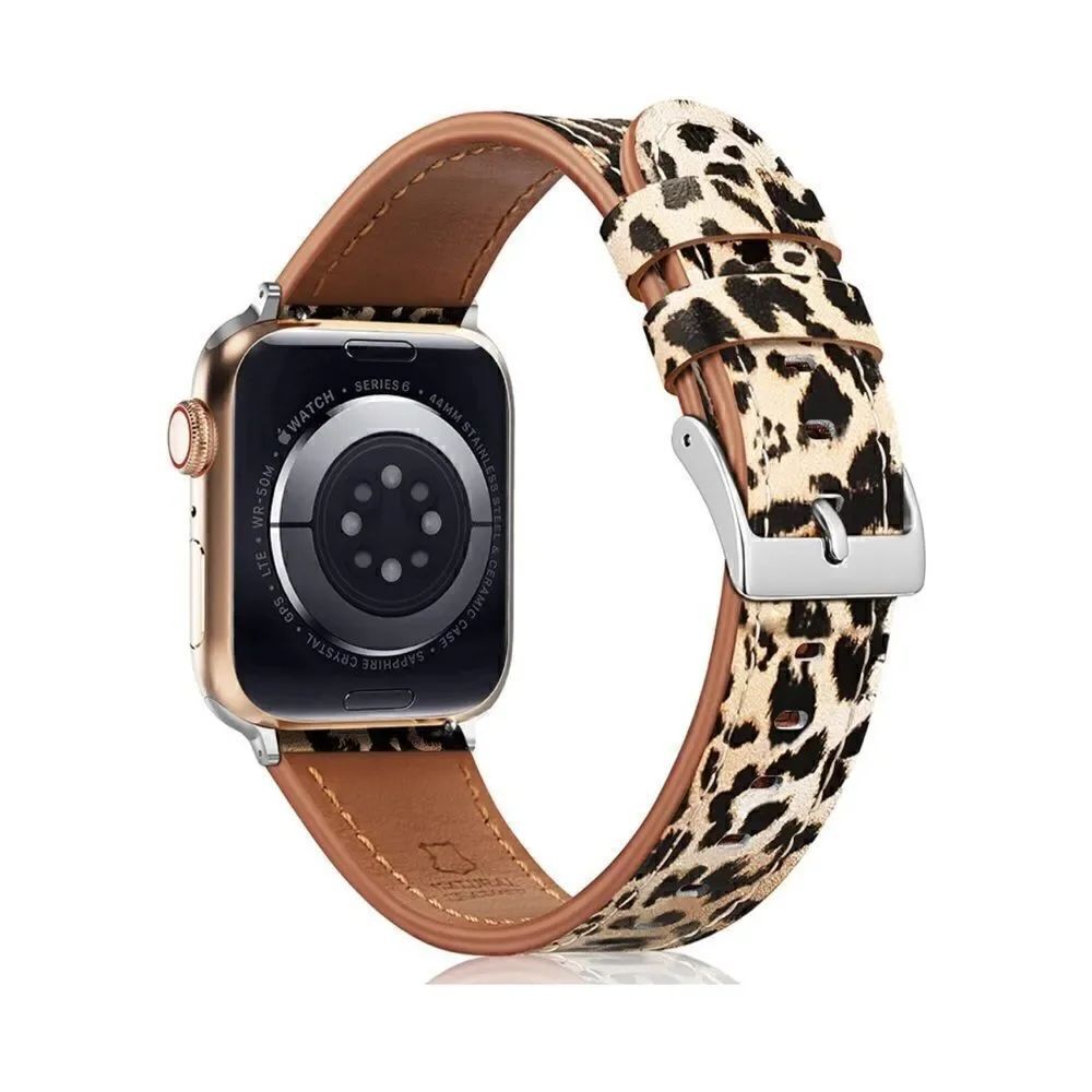 Leather Leopard Band Compatible with Apple Watch - Picture 5 of 5
